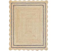 DECORAM WORLD Tappeto in iuta smerlato di alta qualità, 1,5 x 2,7 m, con bordo blu navy, realizzato a mano, tappeto naturale intrecciato per soggiorno, camera da letto, ingresso, decorazione per la