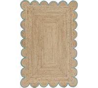 DECORAM WORLD Tappeto in iuta smerlato di alta qualità, realizzato a mano, per soggiorno, camera da letto, ingresso, 6 x 2,5 m, bordo azzurro cielo, decorazione per la casa boho
