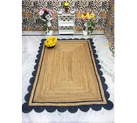 DECORAM WORLD Tappeto in iuta smerlato di alta qualità, realizzato a mano, per soggiorno, camera da letto, ingresso, 9 x 2,5 m, colore: blu navy e iuta naturale, decorazione per la casa bohémien