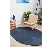DECORAM WORLD Tappeto ovale in iuta blu navy, tessuto a mano, reversibile, in stile rustico bohémien, resistente e adatto agli animali domestici, per soggiorno, sala da pranzo e camera da letto, 2,5 x