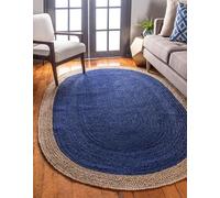DECORAM WORLD Tappeto ovale in iuta blu navy, tessuto a mano, reversibile, stile bohémien, resistente e adatto agli animali domestici, per soggiorno, sala da pranzo e camera da letto, 1,5 x 2,7 m