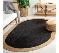 DECORAM WORLD Tappeto ovale in iuta nera, tessuto a mano, stile bohémien, rustico, resistente e adatto agli animali domestici, per soggiorno, sala da pranzo e camera da letto, 1,8 x 2,4 m