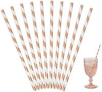Decoraparty 10 Cannucce in Carta Oro Rosa e Bianche h 19,5 cm, per Festa Compleanno, Party, Eventi, Bevande, Drink, Cocktail, Eleganti, Rose Gold Straws - Altezza 19,5 cm