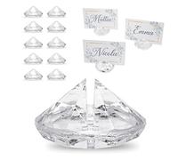 Decoraparty 10 Segnaposti a Forma di Diamante Trasparenti - Addobbi Decorazioni da Tavola Segna Tavolo Fermaposti Segnaposto Diamanti Decorativi per Matrimonio Battesimo Comunione Cresima