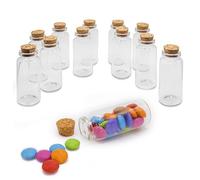 Decoraparty 12 Bottigliette di Vetro con Tappo di Sughero - Set Mini Ampolle Boccette Trasparenti per Bomboniere e piccoli Confetti, Spezie, Erbe, Fialette per Decorazioni - 7,5 x 3 cm
