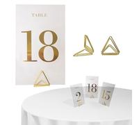 Decoraparty 20 Cartellini Segnaposto + Base, Segnatavolo Trasparenti con Numero Eleganti Dorati Numerati Supporto da 1 a 20 per Tavola Cerimonia Matrimonio Anniversario Eventi, 7 x 12 cm