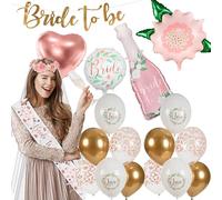 Decoraparty Kit Decorazioni per Addio al Nubilato, con 16 Palloncini, 1 Banner, 1 Fascia Indossabile, 1 Coroncina con Fiori - Addobbi Accessori Festa Elegante, Sposa, Bride to Be, Matrimonio (19 pz)