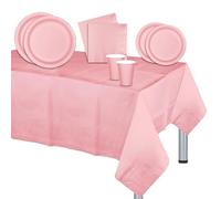 Decoraparty Kit Stoviglie Rosa per 8 Persone - Addobbi Decorazioni da Tavola per Festa Compleanno Bambina Party Tema - 1 Tovaglia, 8 Piatti Grandi, 8 Piatti Piccoli, 8 Bicchieri, 20 Tovaglioli (45 pz)