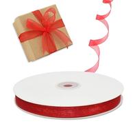 Decoraparty Nastrino in Organza Rosso da 10 mm, Nastro Elegante per Regali, Natale, Laurea, San Valentino, Celebrazione, Bomboniera, Bobina Rotolo da 50 metri