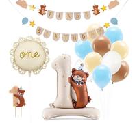 Decoraparty Set Primo Compleanno 1 Anno Orsetto, Decorazioni Allestimento Tema Teddy - 1 Candelina, 1 Palloncino, 1 Palloncino con Numero, 10 Palloncini Colorati Mix, 1 Banner Ghirlanda per Bambino