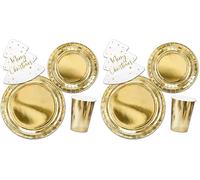 Decoraparty Set Stoviglie Natale Oro, Addobbi Decorazioni Dorate da Tavola Monouso per 6 Persone per Festività Natalizie Christmas, 6 Piatti Grandi, 6 Piatti Piccoli, 20 Tovaglioli, 6 Bicchieri