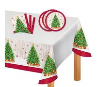 Decoraparty Set Stoviglie Natale Vintage, Addobbi Decorazioni da Tavola Monouso per 8 Persone per Festività Tema Natalizie, Xmas, Usa e Getta, 8 Piatti, 16 Tovaglioli, 1 Tovaglia (kit 25 pz)