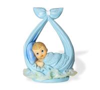 Decoraparty Statuina Bomboniera per Torta da Bambino Azzurra - Decorazione Cake Topper in Resina e Dettaglio in Organza per Battesimo, Primo Compleanno, Bomboniera, Baby Shower, h 11 cm
