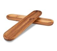 Decorasian 2 vassoi in legno lungo, ciotola in legno di acacia, 37 x 8 x 2 cm, piatto da portata stretto per antipasti, tapas e sushi, piatti in legno naturale per cucina e soggiorno