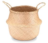 Decorasian Cestino per la pancia, intrecciato, in erba marina, grande e piccolo, in paglia o effetto rafia, con manico per il trasporto, 2 pezzi da 35 cm