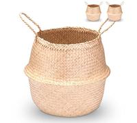 Decorasian Cestino Rotondo per Erba Marina Intrecciata, cesti per la conservazione e Come Cesto per Fiori, Rattan Cestino per Erba Marina con Manico, Cesto per la Biancheria, 2 x 40cm