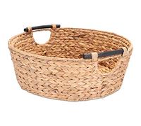 Decorasian Cesto portaoggetti rotondo intrecciato in zostera con manici in legno, giacinto d'acqua 47 cm, grande