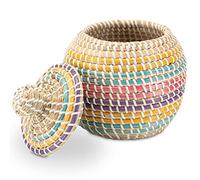 Decorasian Contenitore con coperchio, intrecciato in vaso di erba marina, colorato - 20 cm di diametro