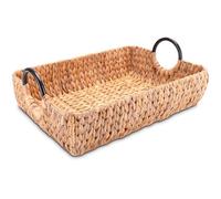 Decorasian Vassoio da portata intrecciato in giacinto d'acqua - Vassoio decorativo rettangolare con manici - Vassoio in legno naturale come vassoio per la colazione o vassoio sgabello, 50 x 35 x 12 cm