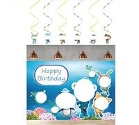 Decoration de Fête Sous la Mer, Banner di Compleanno, Decorazione per Bambini Compleanno Tema Set, Disegni Animati Bambini Decorazione, 6 Bandiera A Spirale, Tela Di Fondo (150 * 100cm)