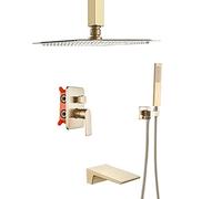 Decorations Nascosto con beccuccio Vasca da Cascata e soffione Portatile, Set di rubinetti Doccia a Pioggia Oro Spazzolato Completi utilizzati per la ristrutturazione del Bagno, Il soffitto 12