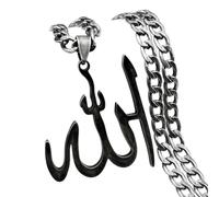 Decorations Nuovo 2026 Arabo Allah Dio Ciondolo per Uomini in Acciaio Inossidabile Nero Colore Islamico Amuleto Pumk S Gioielli Regali Accessori di creativi Beautiful