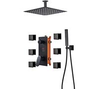 Decorations System Display Casetto Nascosto rubinetti Nera Matt Set Spray per Il Corpo con Doccia Mano in Ottone e di Pioggia a Cascata, 12 Pollici Beautiful