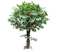 Decorative Artificial Cherry Tree with Realistic Red Berry Clusters, Large Faux Fruit for Indoor/Outdoor, Maintenance-Free Fake Plant(4M)