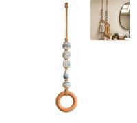 Decorative Beaded Towel Hanger with Wooden Ring,Rustic Wood Bead Hanging Holder,Boho Beaded Farmhouse Wall Towel Hanger,for Home Bathroom Kitchen Art Decor,Vintage Cottage Gift