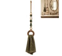 Decorative Beaded Towel Hanger with Wooden Ring,Rustic Wood Bead Hanging Holder,Boho Beaded Farmhouse Wall Towel Hanger,for Home Bathroom Kitchen Art Decor,Vintage Cottage Gift