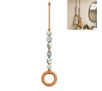 Decorative Beaded Towel Hanger with Wooden Ring,Rustic Wood Bead Hanging Holder,Boho Beaded Farmhouse Wall Towel Hanger,for Home Bathroom Kitchen Art Decor,Vintage Cottage Gift