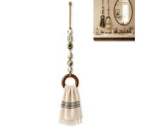 Decorative Beaded Towel Hanger with Wooden Ring,Rustic Wood Bead Hanging Holder,Boho Beaded Farmhouse Wall Towel Hanger,for Home Bathroom Kitchen Art Decor,Vintage Cottage Gift
