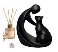 Decorative Cat Statue, Cute Pet Figurine, Memorial Ornament with Sturdy Design, Artistic Display with Elegant Detail, Home Décor, Man and Cat Sculpture for Bookshelves Windowsills Youth Teens Office