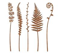 Decorative Garden Stakes, Retro Farmhouse Ferns Flowers Ornament, 5 Pieces Rustic Garden Decor For Outside Rusty For Lawn Porch Deck Poolside