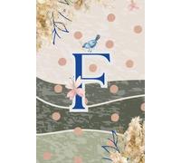 Decorative Monogram Blank Journal Notebook & Diary for Women with Initial F in Blue | Wavy Background with Pampas Grass, Birds & Butterflies Design | ... | Elegant Personalized Gift for Women & Girls