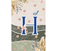 Decorative Monogram Blank Journal Notebook & Diary for Women with Initial H in Blue | Wavy Background with Pampas Grass, Birds & Butterflies Design | ... | Elegant Personalized Gift for Women & Girls