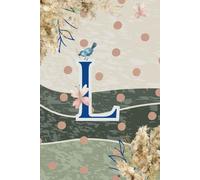 Decorative Monogram Blank Journal Notebook & Diary for Women with Initial L in Blue | Wavy Background with Pampas Grass, Birds & Butterflies Design | ... | Elegant Personalized Gift for Women & Girls