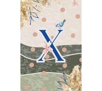 Decorative Monogram Blank Journal Notebook & Diary for Women with Initial X in Blue | Wavy Background with Pampas Grass, Birds & Butterflies Design | ... | Elegant Personalized Gift for Women & Girls