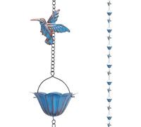 Decorative Rain Chain - Rain Chains For Gutters | 7.87ft Decorative Downspout | With 7 Cups Hummingbird Design Copper Bell Rains Chain Gutter | For Home Garage Eave Backyard Outdoor Park Tree