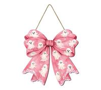 Decorative Spooky Cute Ornament - Wooden Ghost Bow Door Sign