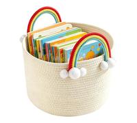 Decorative Storage Basket - Rainbow Cotton Rope, Nursery Bedroom Organizer | Laundry Basket Storage Bins for Home Bedroom Living Room Kids Room Stuffed Animals Blanket Clothes