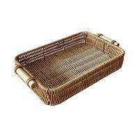 Decorative Wicker Tray, Multipurpose Rattan Storage Tray with Handles, Home Decor Display Trays for Fruits and Vegetables, Sturdy Material PP and Iron Frame