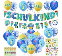 Decorativi per Inizio Della Scuola per Ragazzi, Blu Set Decorativo per l'inizio Della Scuola con Ghirlanda per l'inizio Della Scuola + Ghirlanda Coni Zucchero ABC 123 + Palloncini Lattice + Adesivi