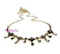 Decorativo Chic Vintage Hollywood Glamour Nero Placcato Oro Collana con /