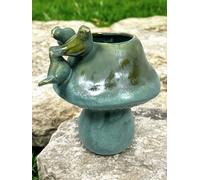 Decorativo Colmore Vaso di Fiori Ceramica Uccelli 22x19x23cm Funghi Verde 1,35kg