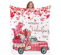 Decorativo Coperta da Tiro, Love's Day Red Heart Pink Plaid Truck GNOME Romantic, Flanella Coperta in Pile, Plaid Divano per Microfibra, Decorativo, Confortevole L