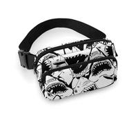 decorativo per abito alla moda da uomo, confezione piccola completamente stampata, portatile con tracolla regolabile compatibile con lo squalo marino bianco e nero