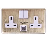 Decorativo Presa Elettrica 2X Ricarica USB Porte 2 Presa Doppia Asta 13A Bronzo