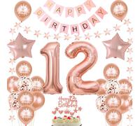 Decorazione 12° compleanno Palloncini oro rosa 12 anni compleanno ragazza ragazzo Buon compleanno ghirlanda, palloncini foil numero 12 giganti, decorazione appesa stella