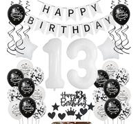 Decorazione 13 anni compleanno ragazza ragazzo decorazione torta 13 anni compleanno ragazza decorazione palloncini 13 anni compleanno ragazza bianco nero palloncini 13 anni ragazza decorazione